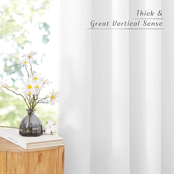 NICETOWN White Linen Kitchen Window Curtains Over Sink, Grommet Thick Linen - Image 3