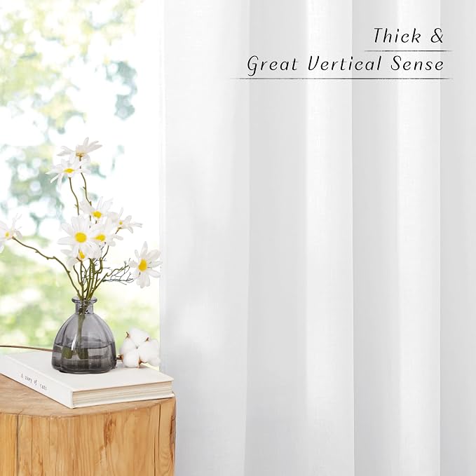 NICETOWN White Linen Curtains 90 inches Long, Grommet Thick Linen Blend Privacy - Image 4