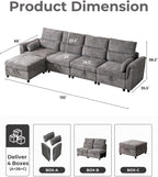 132'' Oversized Modular Sectional Sofa, L Shaped Comfy Cloud Sectional Couch with Storage, 5 Seat Extra Deep Seat Modular Sofas with Throw Pillows for Living Room, Grey