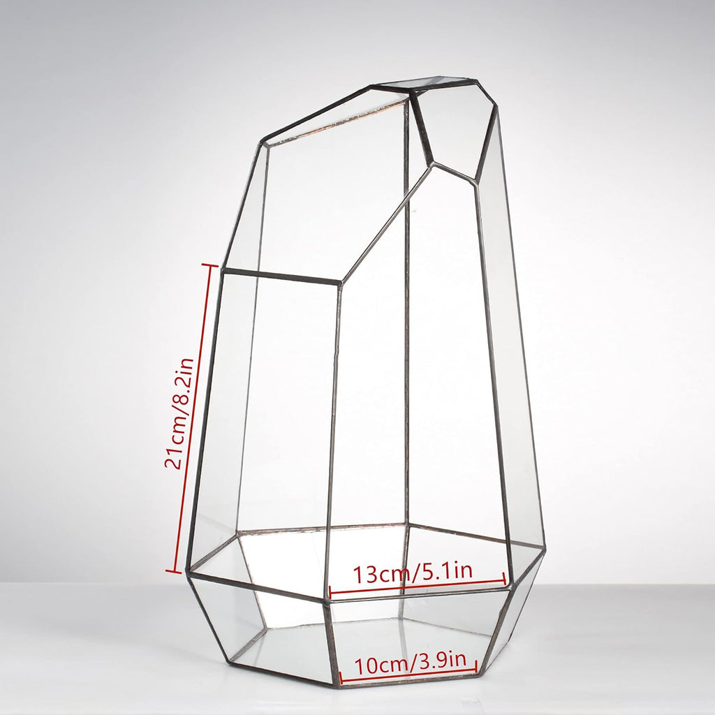 NCYP Large Geometric Terrarium - 16 Inches Tall Irregular Open Glass Terrarium Pot - Home Garden Tabletop Decoration Planter for Air Plants Succulents, Handmade (NO Plants, No Door)