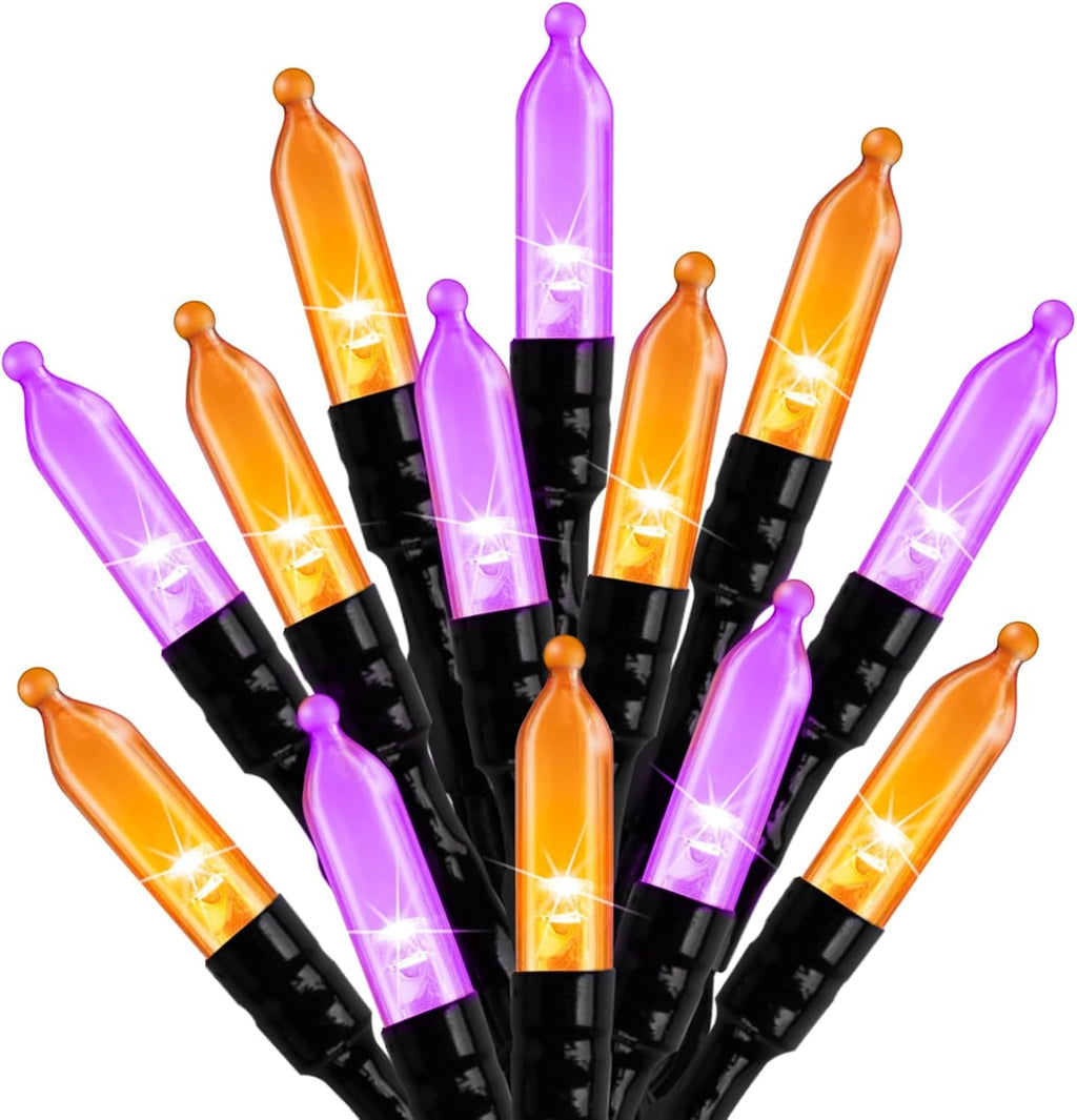 Christmas Lights Outdoor, 33FT 100 LED Mini Orange Purple Lights Plug in with 8 Modes for Outdoor Indoor Christmas Tree Lights Party Holiday Commercial Decorations, Waterproof & Connectable, 2 Pack