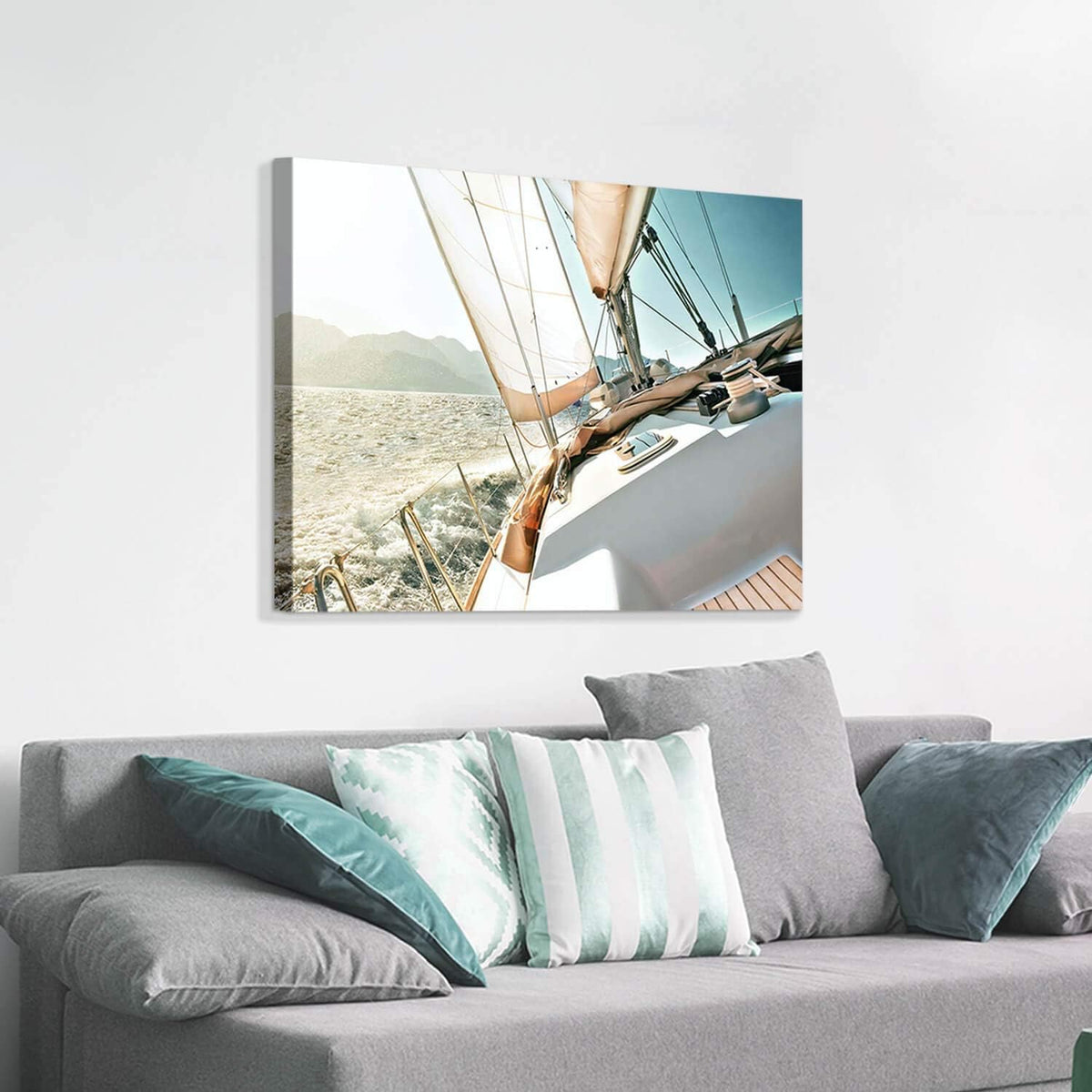 ARTISTIC PATH Nautical Picture Canvas Wall Art: Sailboat Artwork Seascape Print on Canvas for Office Bedrooms (36" W x 24" H,Multi-Sized)