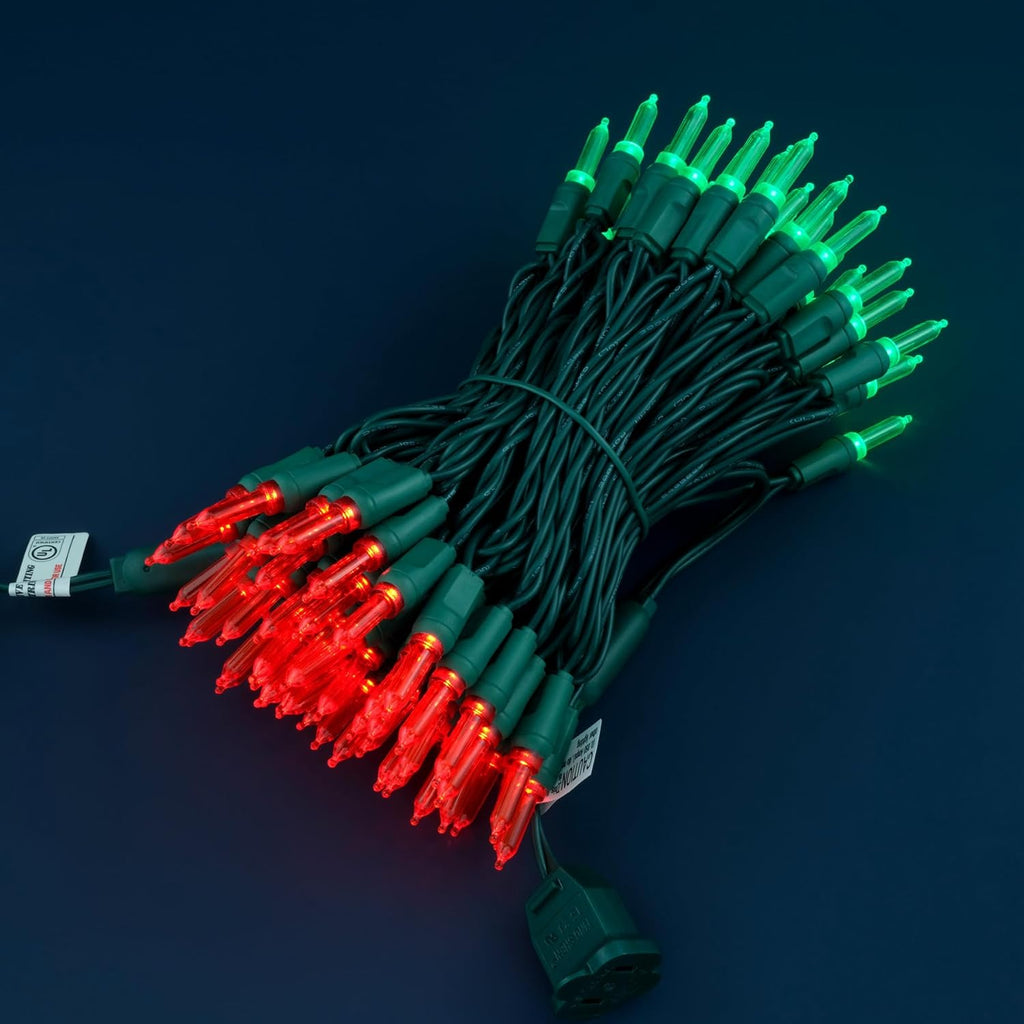 100 Red & Green One-Piece LED Christmas Lights, 33 ft Green Cord High Waterproof UL Certified T5 Outdoor String Lights (Red & Green)