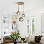 KCO Lighting Gold Cluster Pendant 3-Light Large Glass Pendant Lights Kitchen Island Bubble Globe Chandelier Mid Century Modern Hanging Light