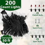 Clear Christmas Lights 50FT 200 Count Incandescent Bulbs Warm White Mini Lights with Black Wire for Christmas Tree, Garland, Wedding, Party, Home, Indoor & Outdoor Festival Decoration