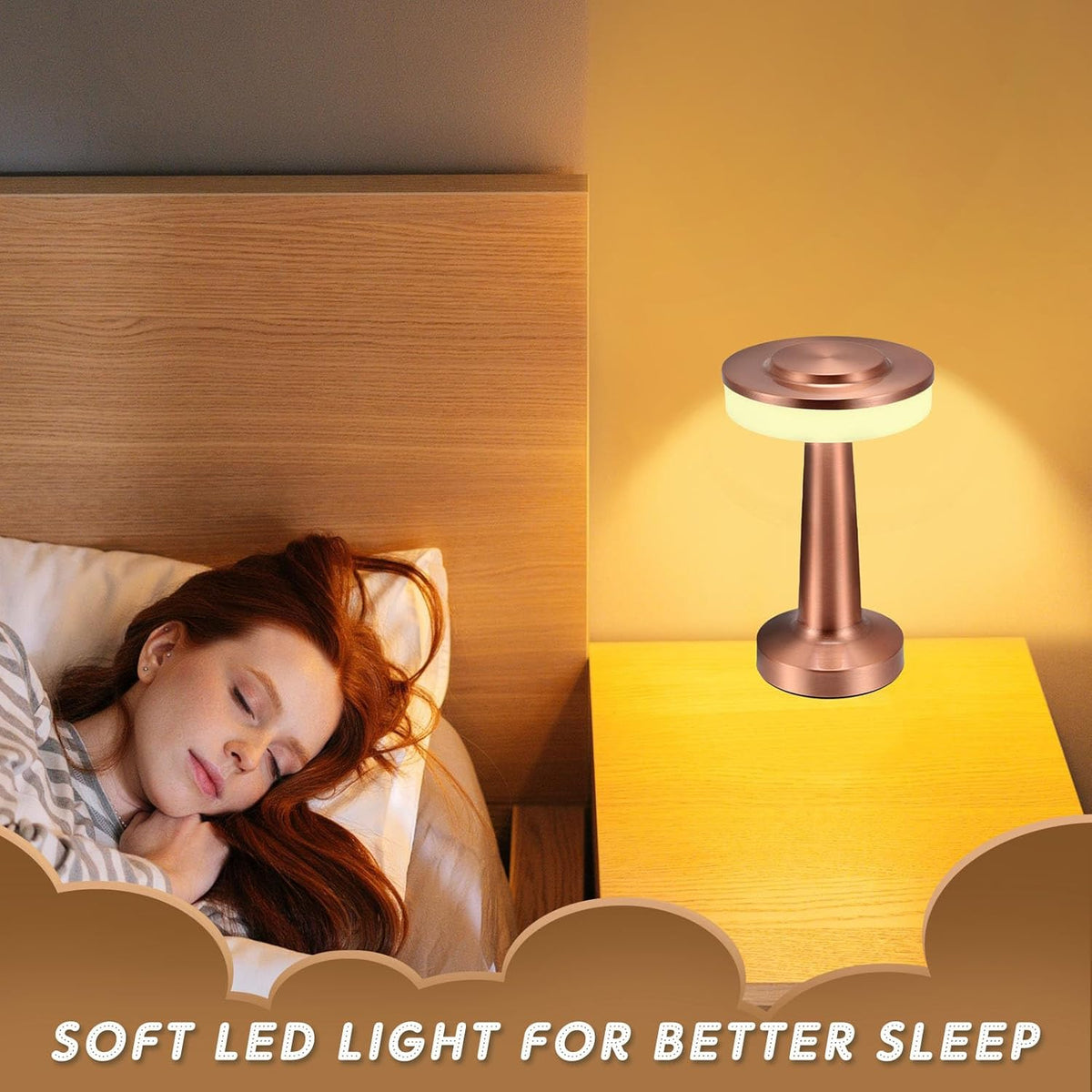 VIHOSE Set of 8 LED Portable Cordless Table Lamp with Touch Sensor 3 Color Stepless Dimming Rechargeable Battery up to 15 Hours Cordless Table Light Wireless Lamp for Nursery(Rose Gold)