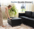 ABCASA 118.5" Faux Leather Modular Sectional Sofa, 7 Seater U Shaped Couch with Storage Seat with Reversible Chaise Deep Seat for Living Room Black
