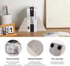 Marble Bookends for Heavy Books, Decorative Book Ends for Shelves, Durable and Heavy-Duty Bookends for Hardback Book & CDS, Off-White Unique Books Stopper & Holder, Set of 2