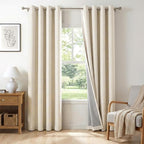 100% Blackout Linen Textured Curtains 63 Inch Long, Butter Cream | 100% by 100BlackoutShield