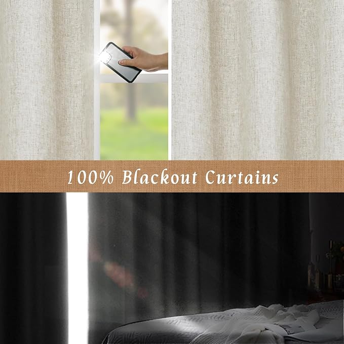 54 Inch Natural 100% Blackout Linen Curtains - Image 3