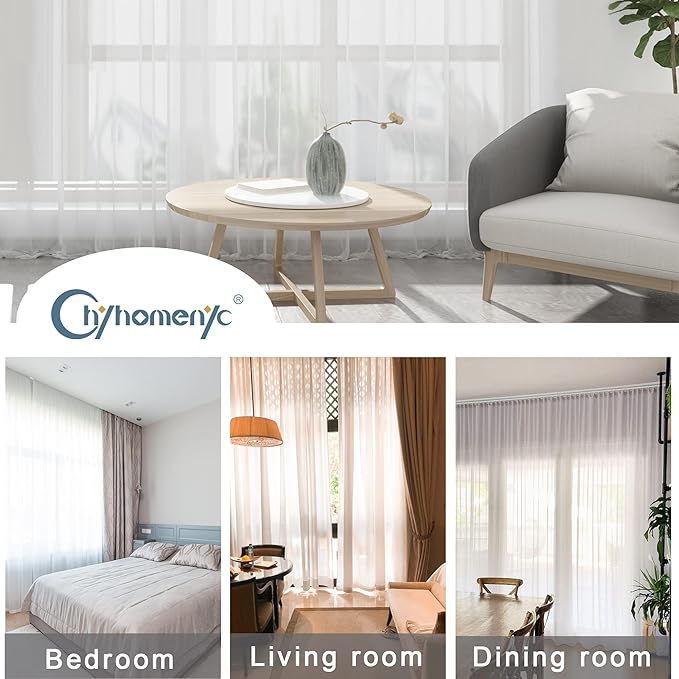 Chyhomenyc Ivory Sheer Curtains 108 Inch Long 2 Panels Set | Light Filtering - Image 3