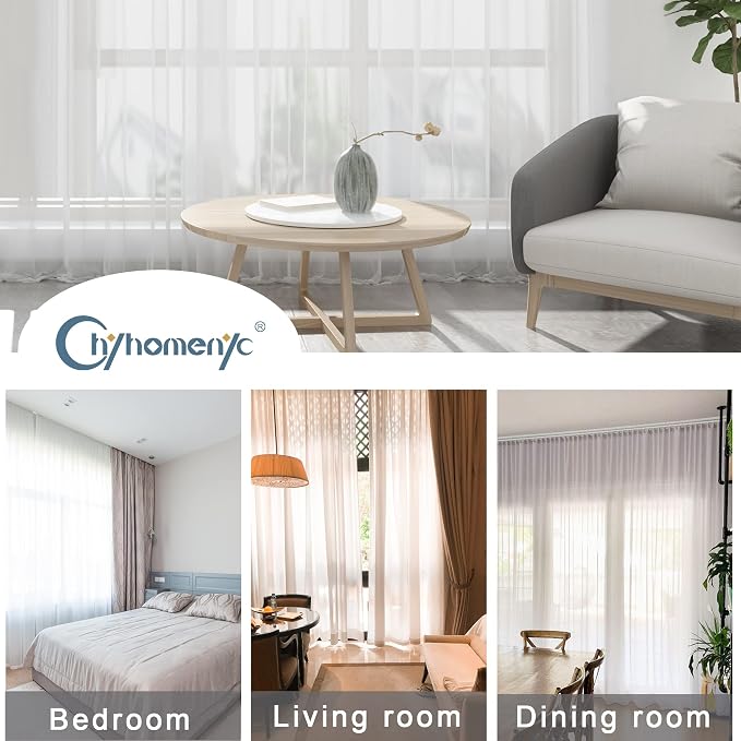 Chyhomenyc White Sheer Curtains 78 Inches Long 2 Panels Set - Image 8