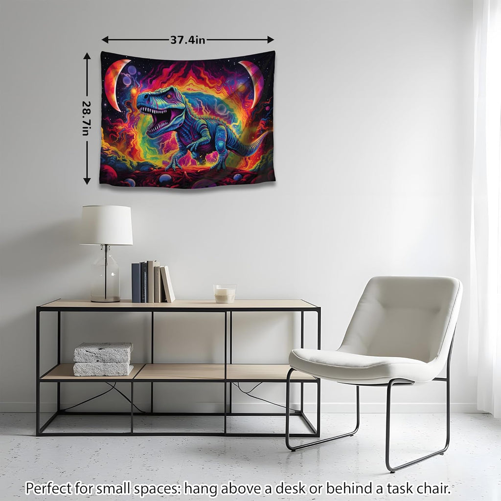 Dinosaur Wall Art, Blacklight Posters for Boys Room, UV Tapestry for Bedroom, Trippy Kids Wall Hanging, Dino Wall Decor (29x37in)