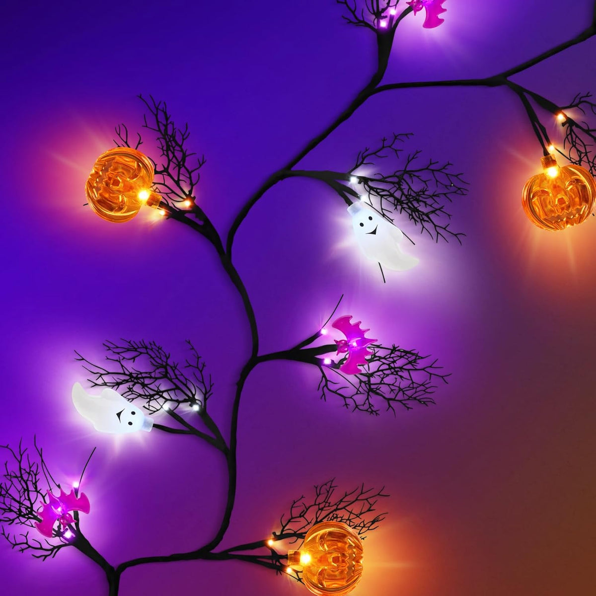 [8 Modes&Timer] 6Ft 45LED Halloween Willow Vine Twig Garland with Orange Lights - Battery Operated, Waterproof Halloween Decor for Indoor Wall, Fireplace Mantle, Home Party (Pumpkins&Bats&Ghosts, 6FT)