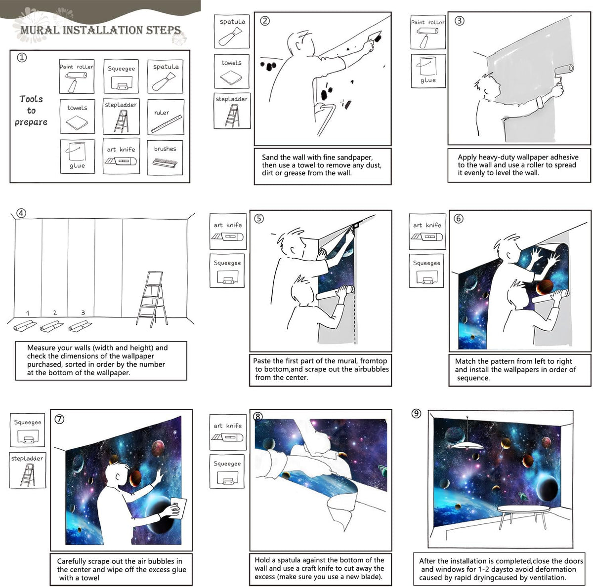 AFZEVEB-Space Galaxy Wallpaper Cosmic Planet Wall murals for Kids Room 114"x74" (Not Peel and Stick)