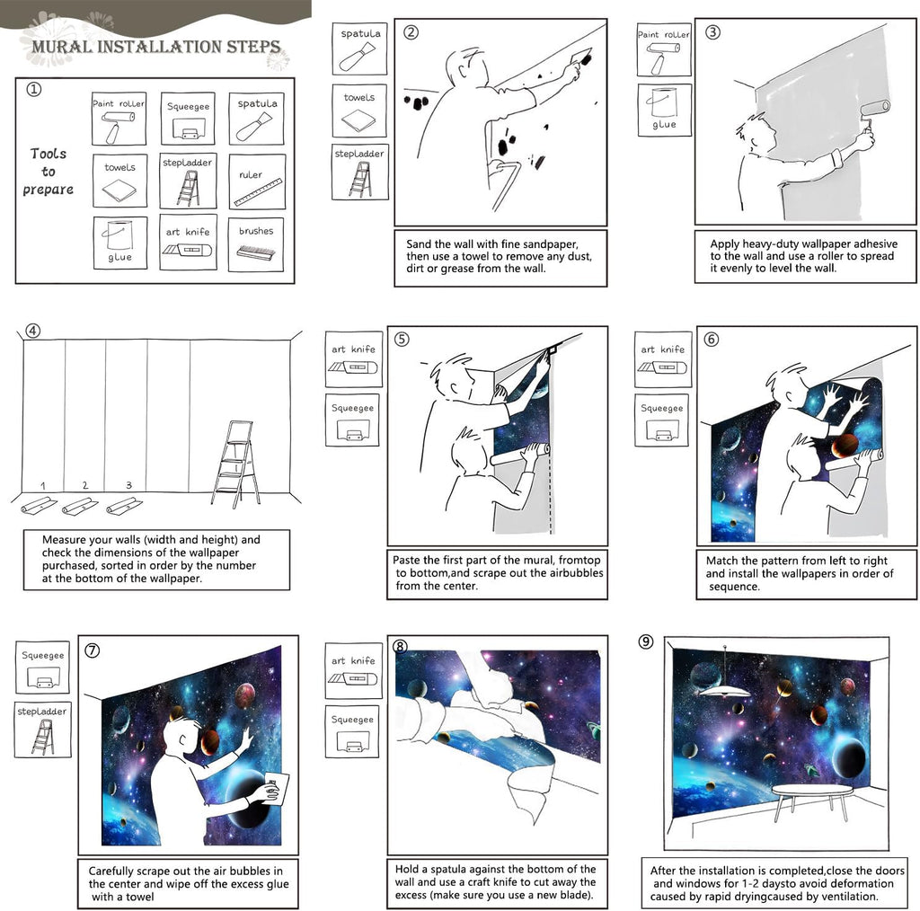 AFZEVEB-Space Galaxy Wallpaper Cosmic Planet Wall murals for Kids Room 159"x107" (Not Peel and Stick)