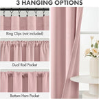 MIULEE Set of 4 Light Pink 45 Inch Short Blackout Kitchen Window Curtains | - Image 2