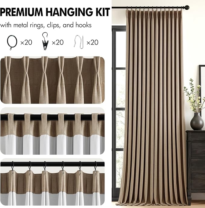 MIULEE Cafe Brown Pinch Pleated 100% Blackout Linen Curtains 40x90 Inches | - Image 8