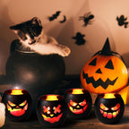 Black Halloween Table Centerpieces Candle Holders 6PCS, Jack O Lantern Tealight Votive Candle Holders, Indoor Halloween Decorations for Mantel Coffe Table Decor