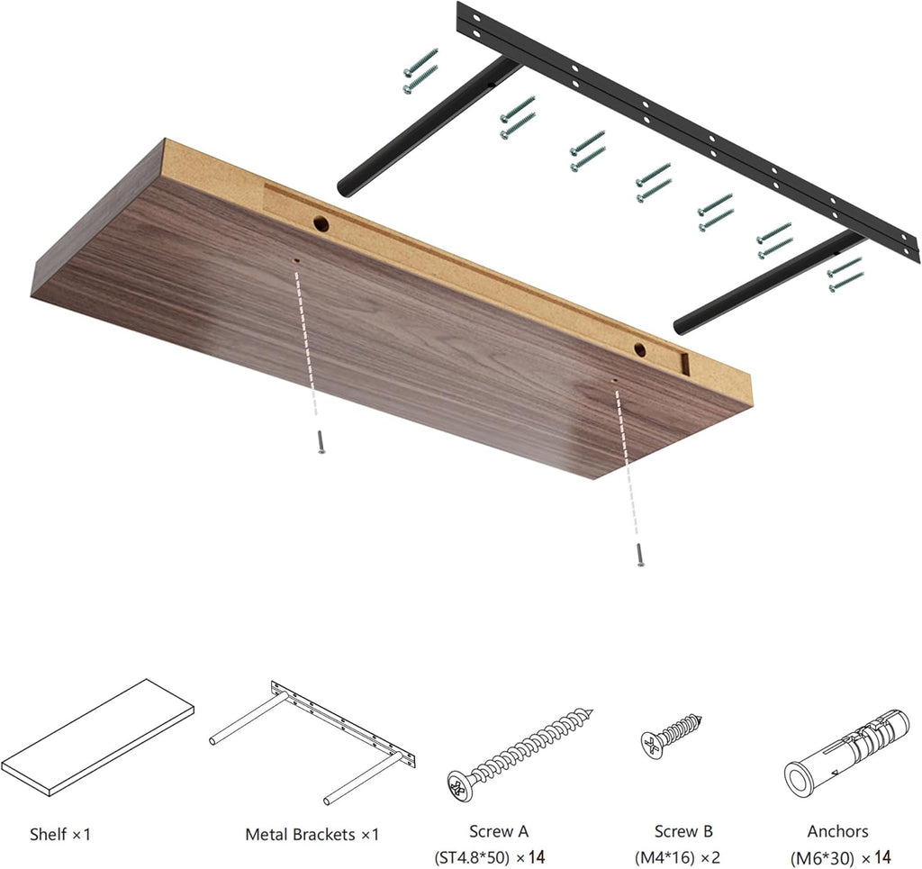 Large Floating Shelves for Wall Set of 2 Wooden Wall Shelves 24 in x 12.75 in x 2 in Room Decor Long Shelf with Invisible Wall Mount Bracket for Bedroom Kitchen Living Room Walnut