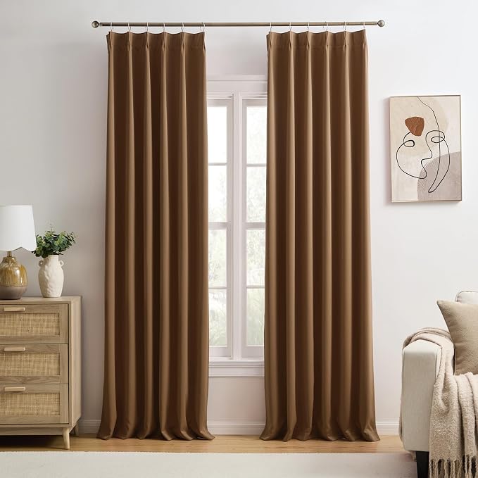 Cappuccino Brown Mocha Curtains 40x108 Inches Long 2 Panels Set, Pinch Pleated by KEQIAOSUOCAI