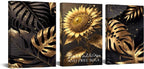 Yxbhhym Bedroom Wall Art Sunflower Canvas wall Art for living room Black and Gold Wall Décor pictures Leaf Artwork Paintings Flower Poster Prints Dining Room Office Décor Bathroom Decorations
