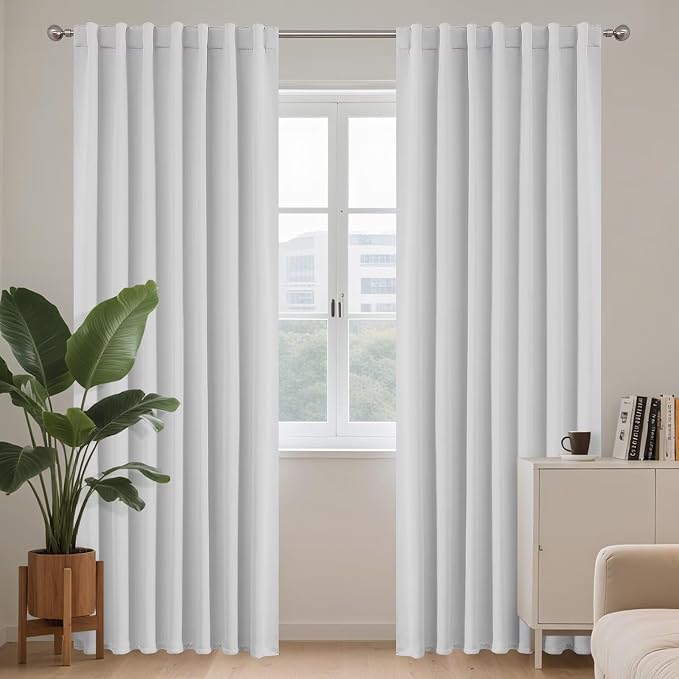 Joydeco 90 Inch 60% Blackout White Curtains 2 Panels, Elegant Soft Sheer by JOYDECO