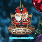 Customized Old Couple Gnome Sitting On Rocking Chairs Growing Old Together Christmas Ornament 2025, Personalized Text Shaped Xmas Ornament Gift for Mr Mrs Dad Mom/Grandparents, Anniversary Ornaments