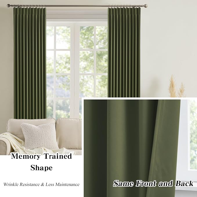 Olive Pinch Pleated Curtains 108 Inches Long - Image 5