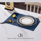 Placemats Set of 12 - Easy Clean Woven Vinyl Placemats for Dining Table, Indoor/Outdoor Place Mats, Washable PVC Table Mats（Navy Blue）