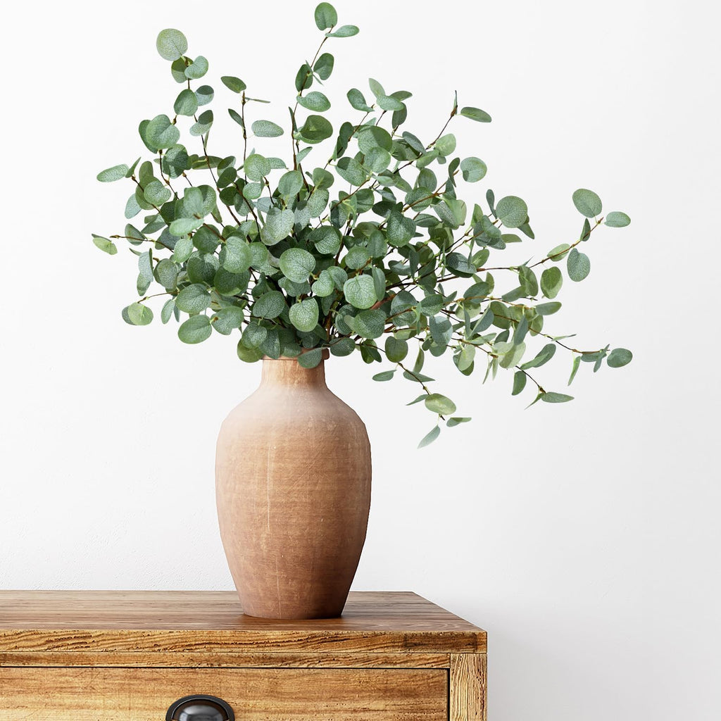 8Pcs Faux Eucalyptus Stems, 27" Artificial Eucalyptus Plants with White Frosted Coating, Fake Eucalyptus Decor Silk Greenery Leaves for Wedding Bouquets Home Decor DIY Floral Arrangements