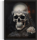 Skull Bride Poster Art Print, Halloween Scary Vintage Wall Art Academia Spooky Painting Decoration for Horror Prints, Gothic Posters Bedroom Decor 89 (Skull Bride, 11 x 14 inches, Black Frame)