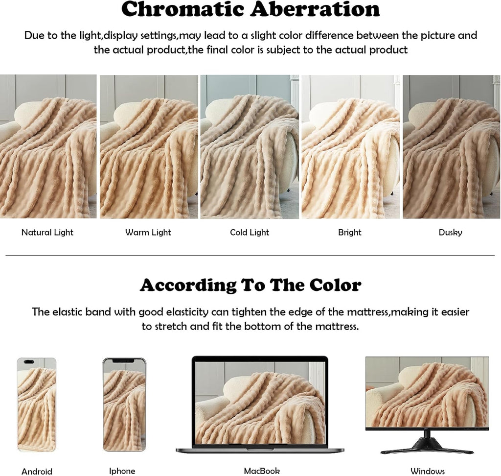 NEWCOSPLAY Faux Fur Twin Blanket Brown Bubble Blanket Thick Warm Soft for Couch Sofa Bed 550GSM (Brown, Twin(60"x80"))