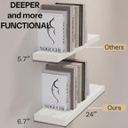BGMG Wood Floating Shelves 24 inch Long,Rustic Solid Wooden Deep Wall Shelves for Bathroom Living Room Bedroom Kitchen Farmhouse Set of 2-24x6.7x1.25 inch-White