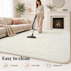 PLHXFR 9x12 Area Rugs Living Room: Fluffy Bedroom Rug Shag Carpet White | - Image 8