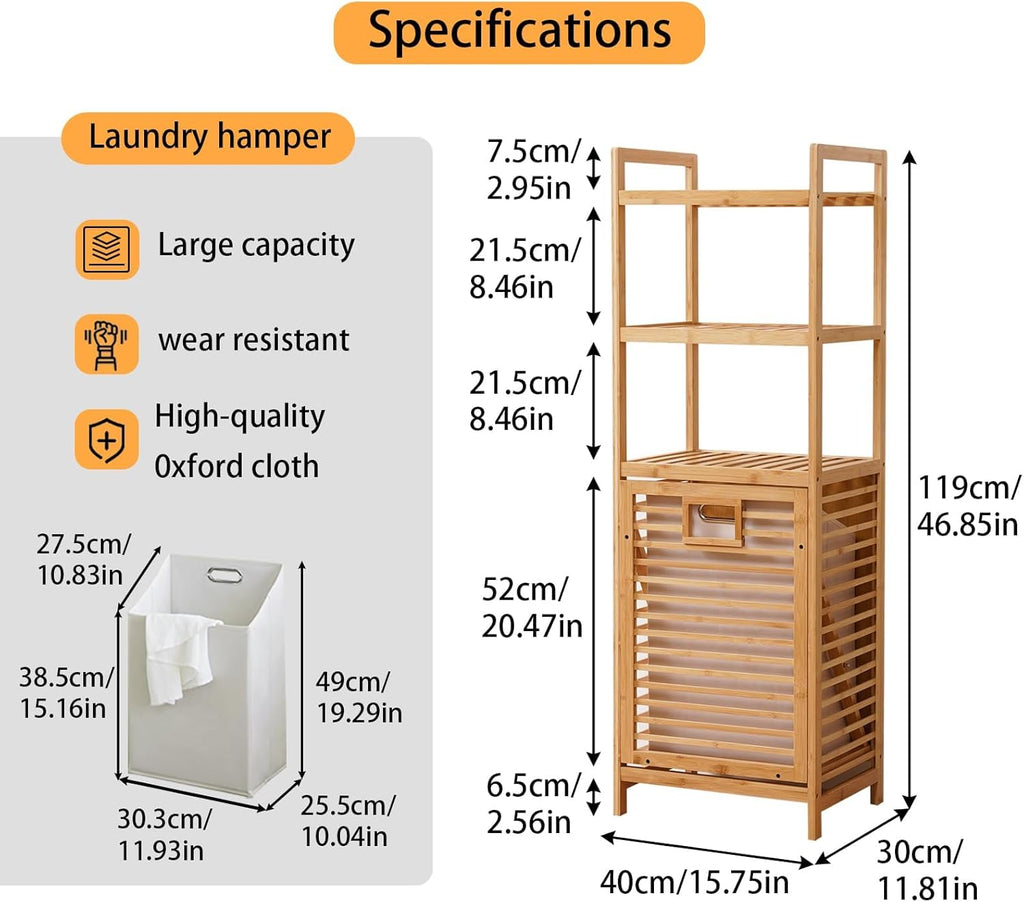 Laundry Hamper with 3 Tier Shelves & Tilt Out Basket, Laundry Baskets Organizer Hampers Bathroom Storage Shelf for Laundry Room, Bathroom, Guest Room (3-Tier Small)
