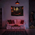QGHOT Halloween Tapestry Wall Hanging Horror Castle Window Tapestry Gothic Spooky Backdrop Vampire Medieval Tapestries for Bedroom Living Room Dorm Wall Art Decor (28.7"x37.4")