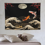 Houselerax Koi Fish Tapestry, Japanese Style Yin Yang Big Wave Cherry Blossom Tapestries Wall Hanging for Bedroom Living Room Office Decor 80"x60"