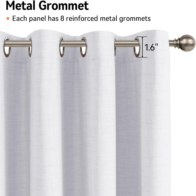 100% Blackout Linen Textured Curtains 96 Inch Long, Bright White | 100% - Image 5