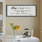 SRSZHIYUE Bless the Food Before Us Wall Sign Decor 40"×15" Christian Bible Verse for Farmhouse Rustic Kitchen Dining Room Framed Wood Scripture Religious Jesus Prayer Wall Art (Black)