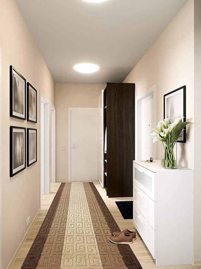 Custom Length Hallway Runner Rug, Slip Resistant, Meander Brown, 26 Inch X 3 - Image 2