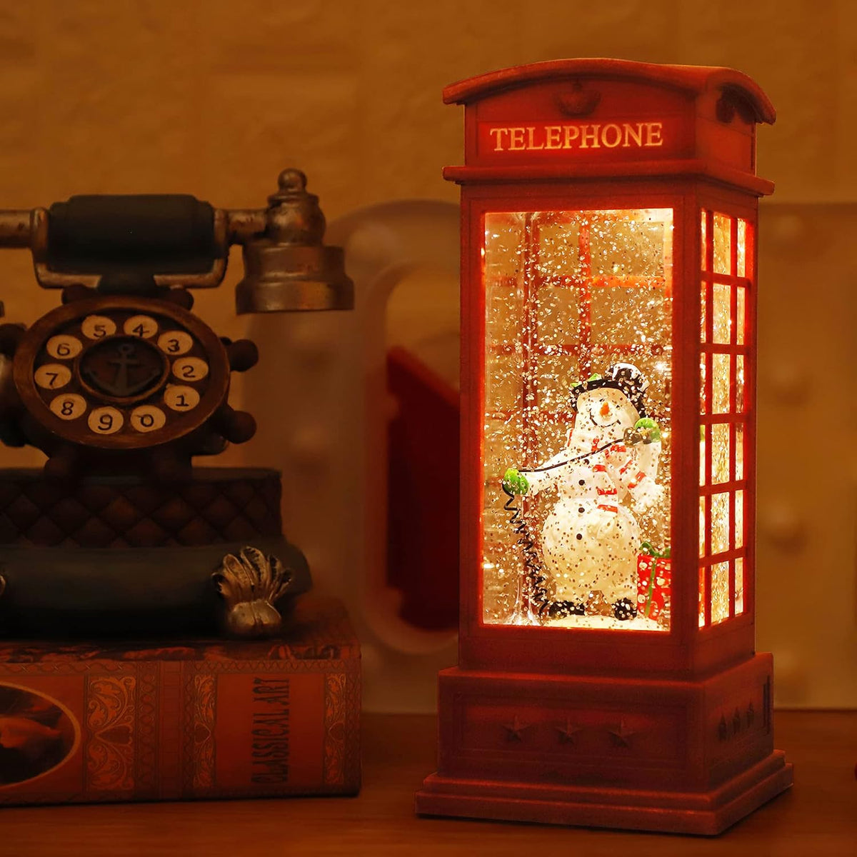 House & Garden Decoration,Christmas Lantern with 8 Pieces of Music,Sparkling Crystal Keep Circling Around The Snowman Families Music Box as a (Snowman)