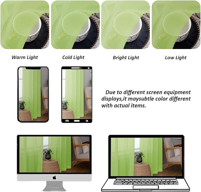 Chyhomenyc Lime Sheer Curtains 96 inches Long 2 Panels, Light Filtering Soft - Image 8