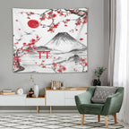 Red Cherry Blossoms Tapestry, Japanese Fuji Mountain Tapestry, Asian Japanese Wall Tapestry, Nature Landscape Tapestries for Bedroom Living Room Decor 60"x50"