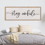 LuZhiQiang Stay Awhile Home Sign Wall Decor 40"X15" Large Solid Wood Frame For Hallway Living Room Entryway Wall Art Hanging (Wood)