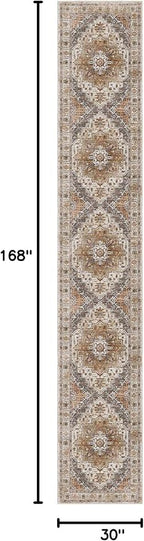 Madane Hallway Runner Rug 2'6''x14' Kitchen Runners Vintage, Turmeric/Grey | - Image 2