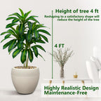 Artificial Dracaena Tree Artificial Silk Tree Faux Tree with White Tall Planter Fake Tropical Yucca Floor Plant (1, White Planter, 4 FT)