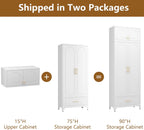 Kitchen Cabinet, 90" Tall Metal Pantry Cabinet, Freestanding Cupboards with One Drawer, Food Storage Cabinets for Dining, Living Room, White, 16" D x 32" W x 90" H, Assembly Required