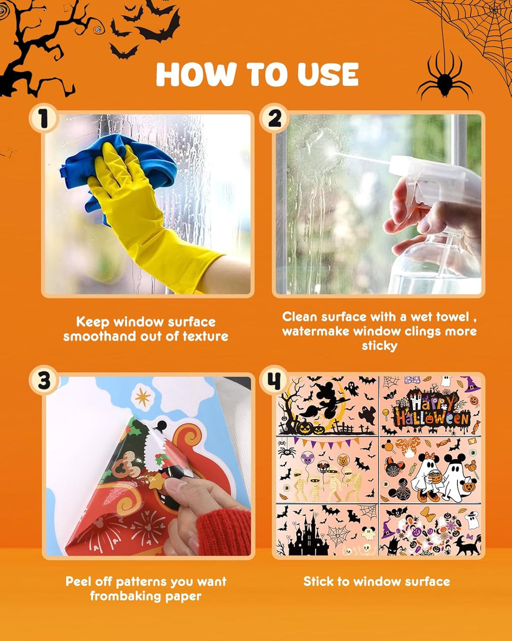 Halloween Window Clings - 9 Sheets 129 Pcs Cute Happy Halloween Window Decorations Indoor for Home Party Eyes Pumpkin Ghost Bats Stickers for Glass Double-Sided Removable Static Glass Decals