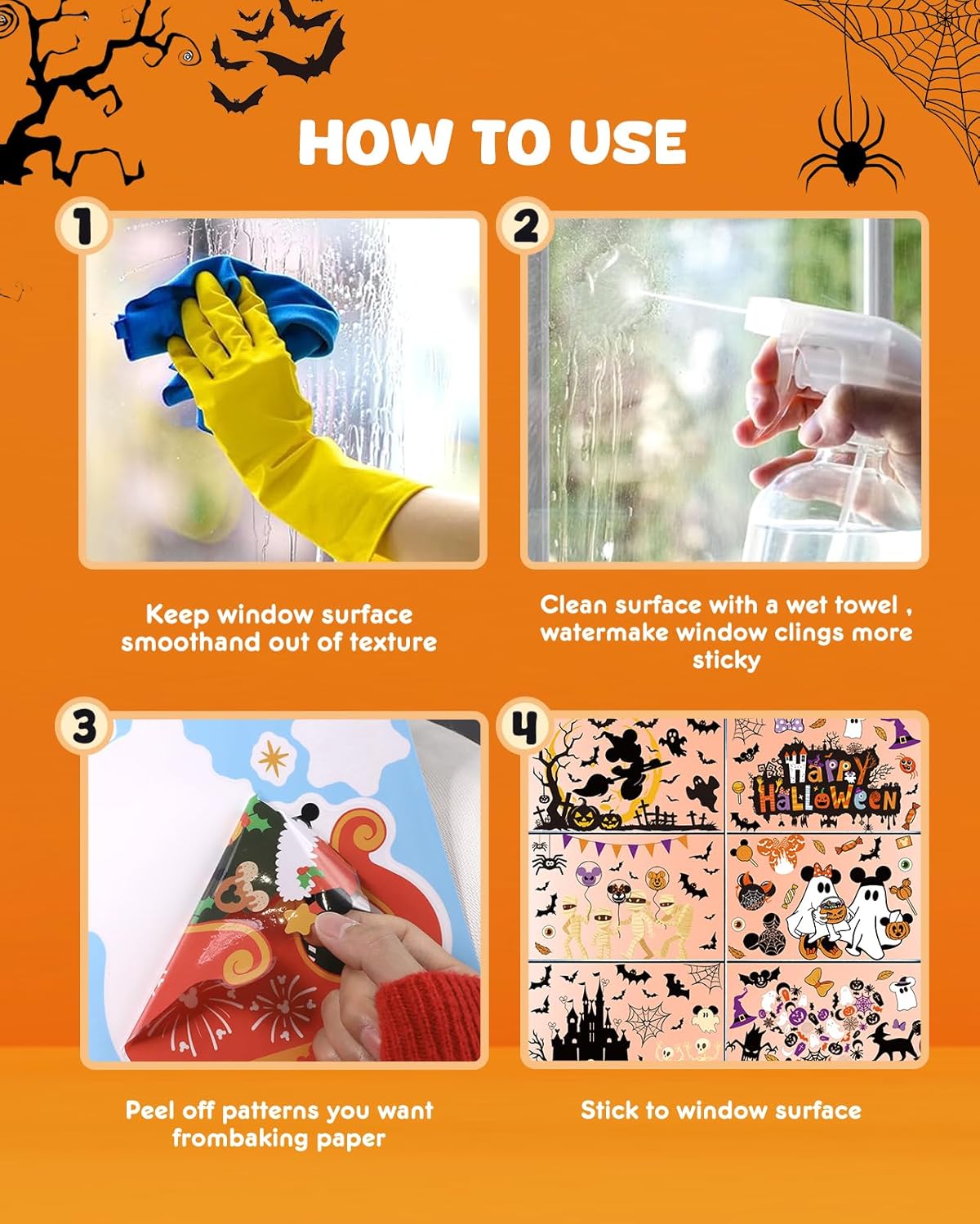 Halloween Window Clings - 9 Sheets 129 Pcs Cute Happy Halloween Window Decorations Indoor for Home Party Eyes Pumpkin Ghost Bats Stickers for Glass Double-Sided Removable Static Glass Decals